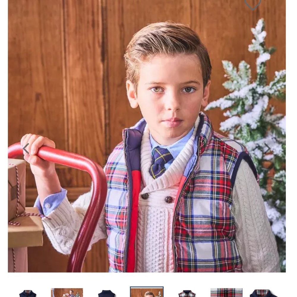 New Janie and Jack reversible boys red navy checkered puffer vest size 5-6